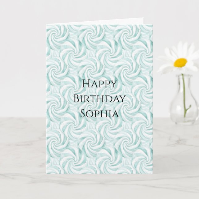 Aqua Mint White Swirls Birthday Kort (Liten växt)