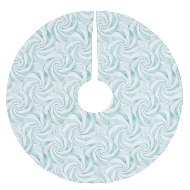 Aqua Mint White Swirls jul Julgransmatta Borstad Polyester (Framsidan)