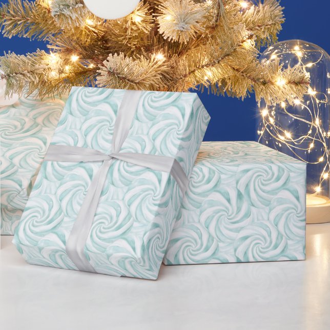 Aqua Mint White Swirls jul Presentpapper (Helgdagar)