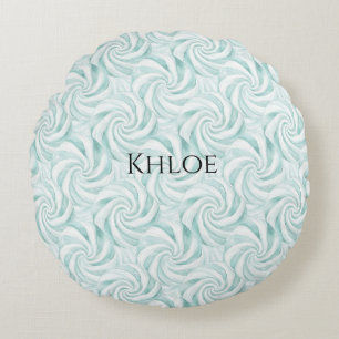 Aqua Mint White Swirls jul Rund Kudde