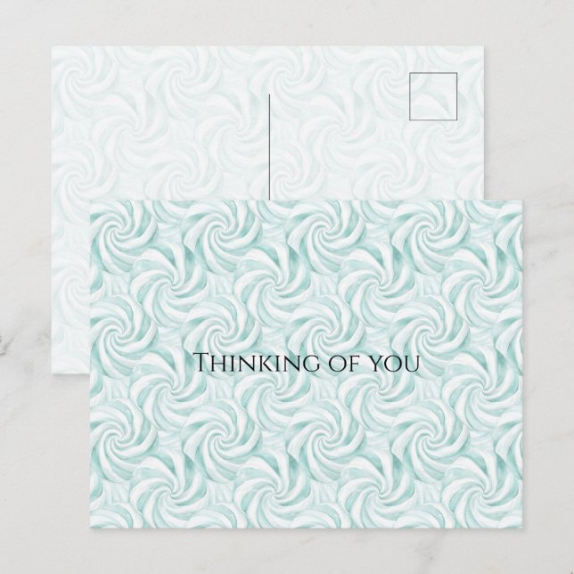 Aqua Mint White Swirls Thinking Vykort (Fram/baksida)