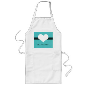 Aqua Modern Heart Apron Långt Förkläde