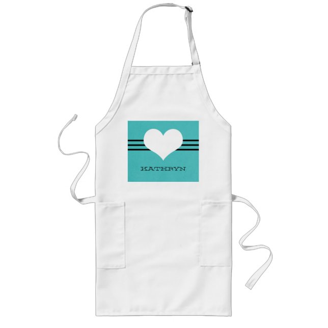 Aqua Modern Heart Apron Långt Förkläde (Framsidan)