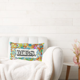 Aqua Modern Mrs Bride Blommönster Pillow Lumbarkudde