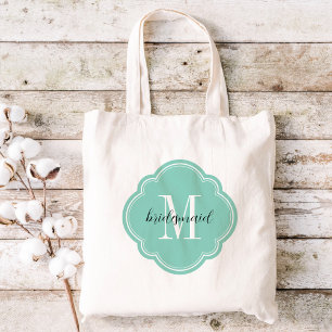Aqua Monogram Bridesmaid Tote Bag Tygkasse