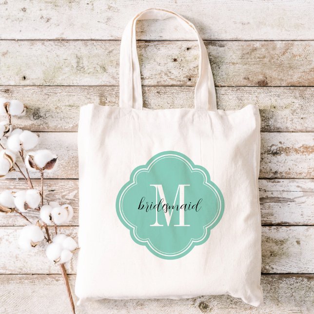 Aqua Monogram Bridesmaid Tote Bag Tygkasse (Skapare uppladdad)