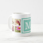 Aqua Monogram Instagram Photo Collage Mugg<br><div class="desc">Lägg till 8 eller fler av dina favoritbilder i Instagram och anpassa med din inledande eller andra anpassningsbar i monogrammet. Du kan välja mellan flera alternativ för mugg storlekt, stil och färg. Klicka på Anpassa om du vill flytta foton och anpassa typsnitt och färg för att skapa din egen unika...</div>