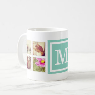Aqua Monogram Instagram Photo Collage Mugg