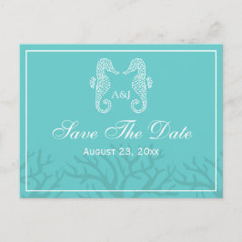 Aqua Monogram Sjöhäst Save The Date Postkort Meddelande Vykort