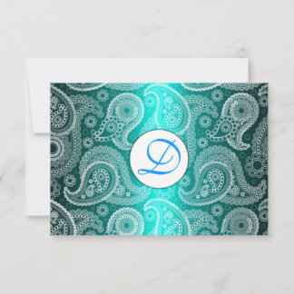 Aqua Monogram Spets Indien Bröllopsinbjudan RSVP OSA Kort
