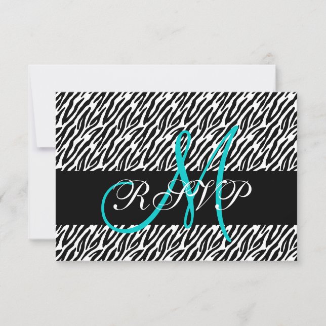 Aqua Monogram Zebra tryck Bröllop OSA Card (Framsida)