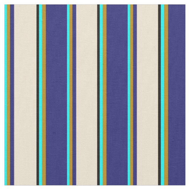 Aqua, Mörk Goldenrod, Midnight Blue, Beige & Black Tyg (Närbild)