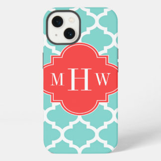 Aqua Moroccan #5 Coral Red 3 Initial Monogram