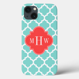 Aqua Moroccan #5 Coral Red 3 Initial Monogram