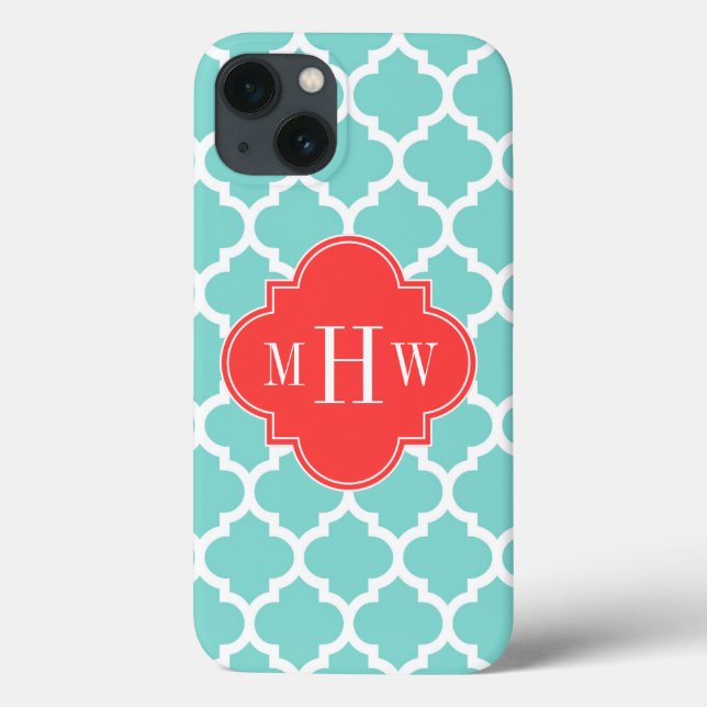 Aqua Moroccan #5 Coral Red 3 Initial Monogram (Baksida)