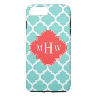 Aqua Moroccan #5 Coral Red 3 Initial Monogram