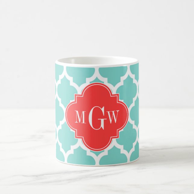Aqua Moroccan #5 Coral Röd 3 Initial Monogram Kaffemugg (Center)