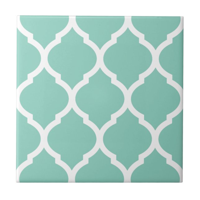 Aqua Moroccan Quatrefoil Patterned Ceramic Tile Kakelplatta (Framsidan)