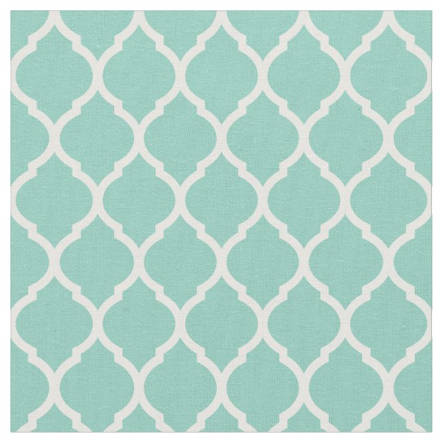 Aqua Moroccan Quatrefoil Tyg (Närbild)