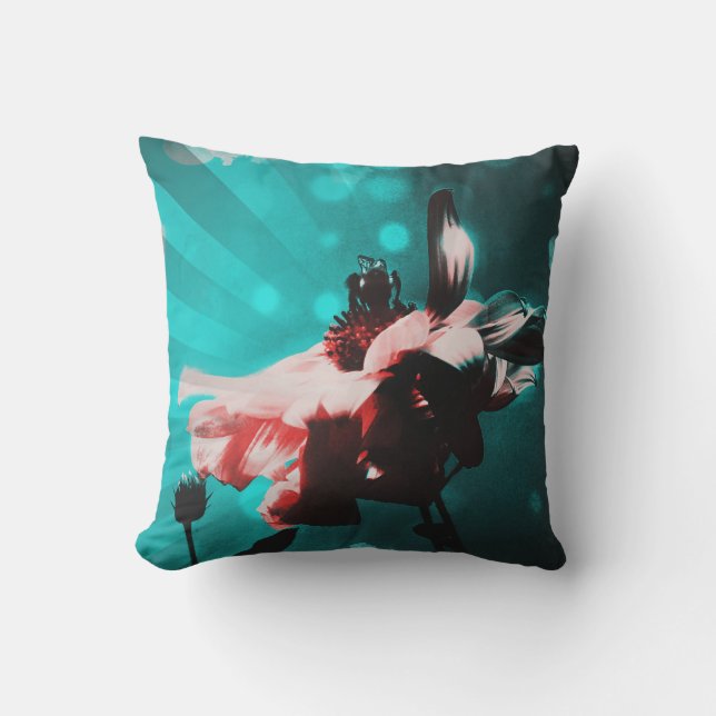 Aqua N Rosa Solros N Bee Retro Pillow Utomhuskudde (Framsida)