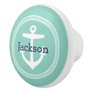 Aqua Nautical Anchor Monogram Knopp