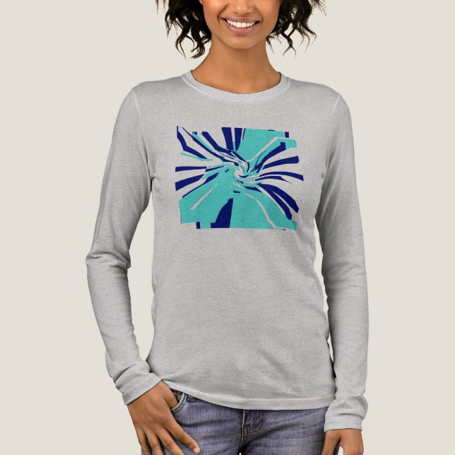 Aqua Navy  Swirling Abstract Floral Retro Pop Art T Shirt (Framsida)