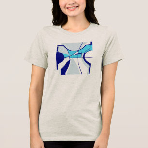 Aqua Navy Teal Swirling MCM Geometric Abstrakt T Shirt