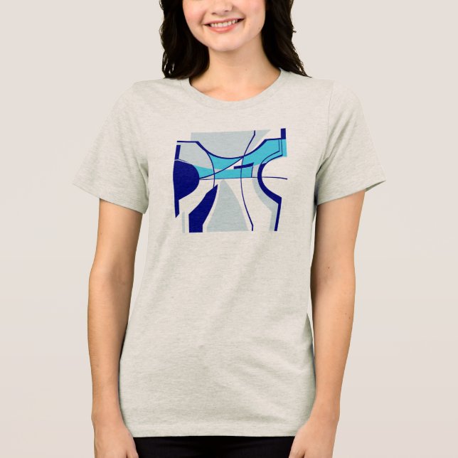 Aqua Navy Teal Swirling MCM Geometric Abstrakt T Shirt (Framsida)