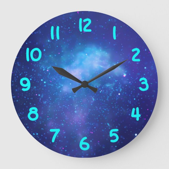 Aqua Numbers Blue Galactic Center Celestial Photo Stor Klocka (Framsida)