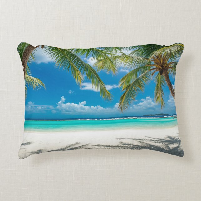 Aqua Ocean Palmträd Strand Paradis  Prydnadskudde (Framsidan)