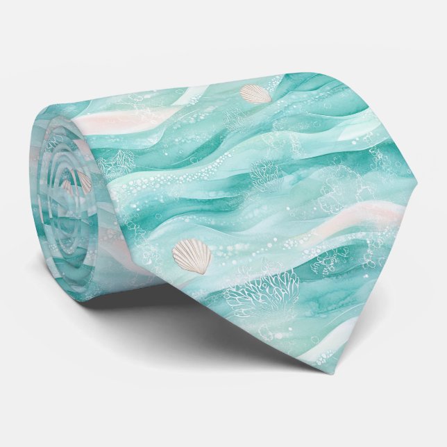 Aqua Ocean Waves & Seashell-mönster (2) Slips (Rullad)