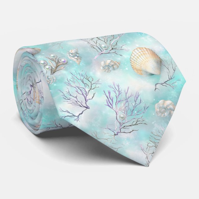 Aqua Ocean Waves & Seashell-mönster (8) Slips (Rullad)