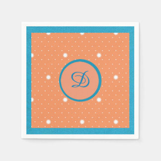 Aqua och Coral Monogrmmed Cocktail Napkins Pappersservett