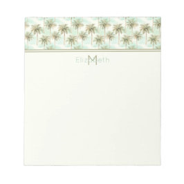 Aqua och Cream Tropical Handflatan Träd Monogram Anteckningsblock