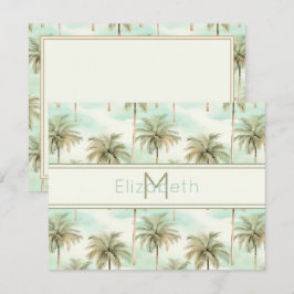Aqua och Cream Tropical Handflatan Träd Monogram Anteckningskort