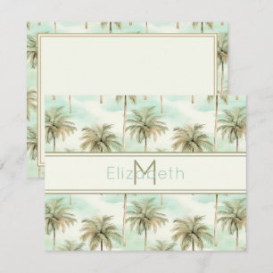 Aqua och Cream Tropical Handflatan Träd Monogram Anteckningskort