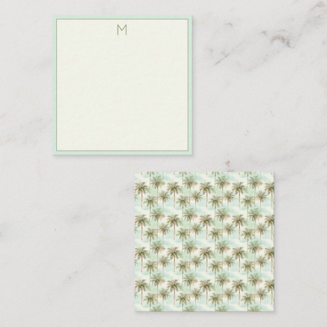 Aqua och Cream Tropical Handflatan Träd Monogram Anteckningskort (Fram/baksida)
