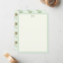 Aqua och Cream Tropical Handflatan Träd Monogram
