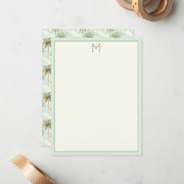 Aqua och Cream Tropical Handflatan Träd Monogram Anteckningskort