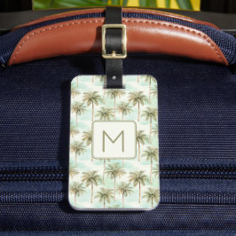 Aqua och Cream Tropical Handflatan Träd Monogram Bagagebricka