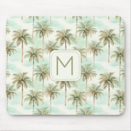 Aqua och Cream Tropical Handflatan Träd Monogram Musmatta