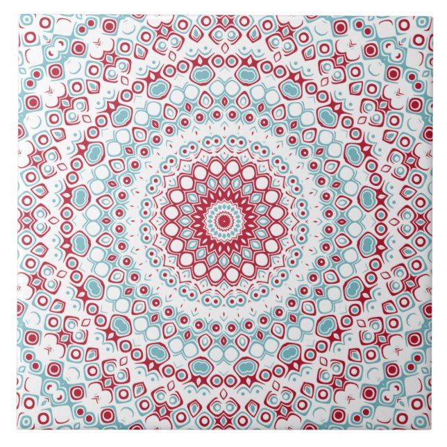 Aqua och Crimson Mandala Mönster Kakelplatta (Framsidan)