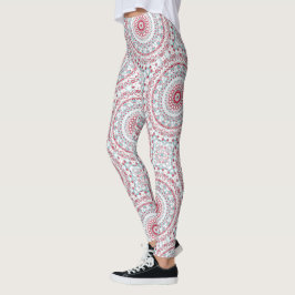 Aqua och Crimson Mandala Mönster Leggings