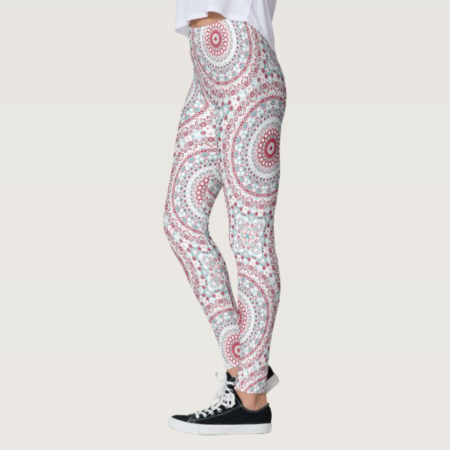 Aqua och Crimson Mandala Mönster Leggings (Vänster)