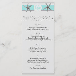 Aqua och Grått Band Starfish Bröllop Menu Meny