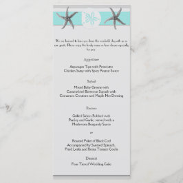 Aqua och Grått Band Starfish Bröllop Menu Meny