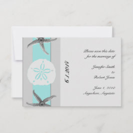 Aqua och Grått Band Starfish Spara datum Inbjudningar