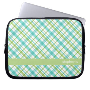 Aqua och gröntplädmönster laptop sleeve