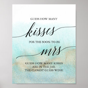 Aqua och Guld Beach gissar hur många Kisses Poster