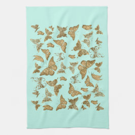 Aqua och Guld Butterfly Kitchen Towel Kökshandduk
